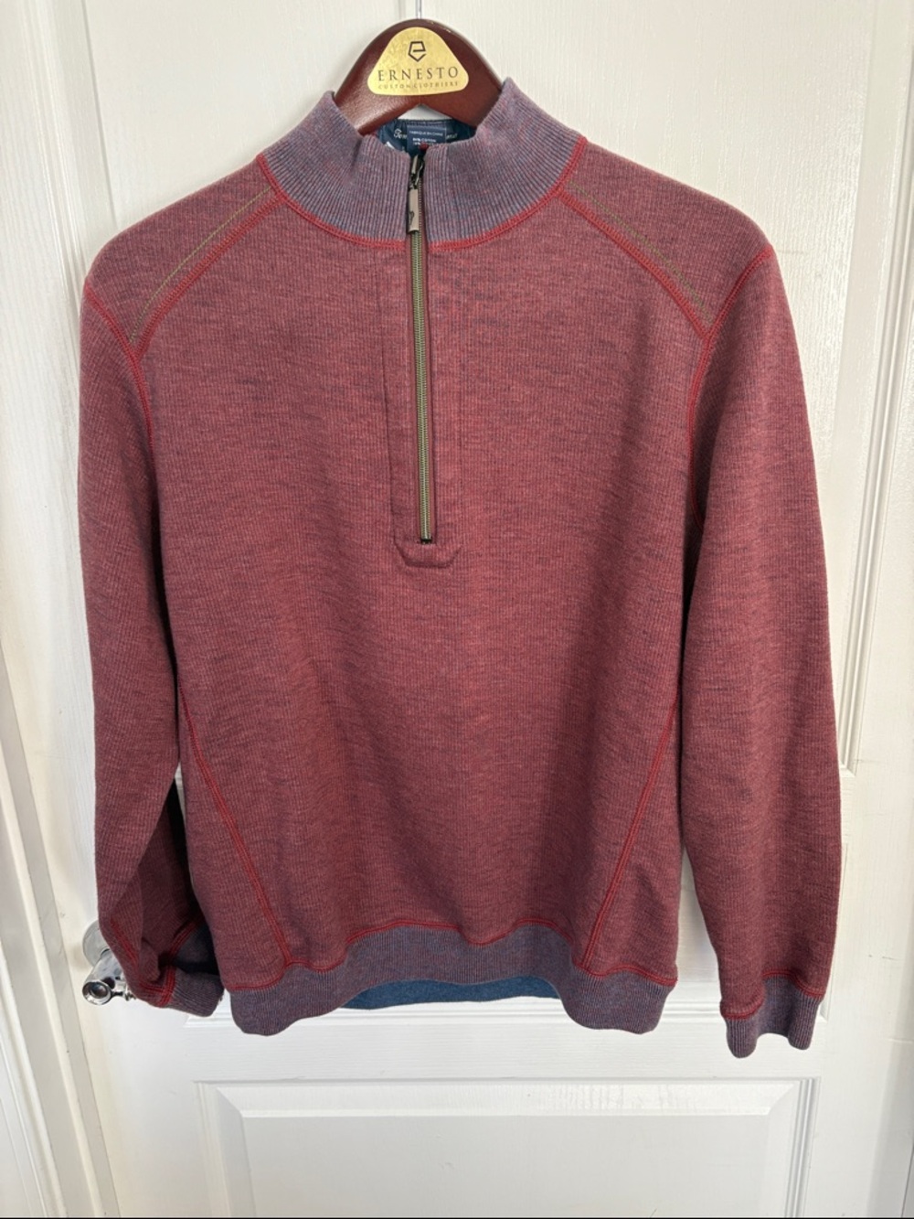 Tommy Bahama Reversible   Men's Heathered Red/Navy Quarter-Zip Sweater